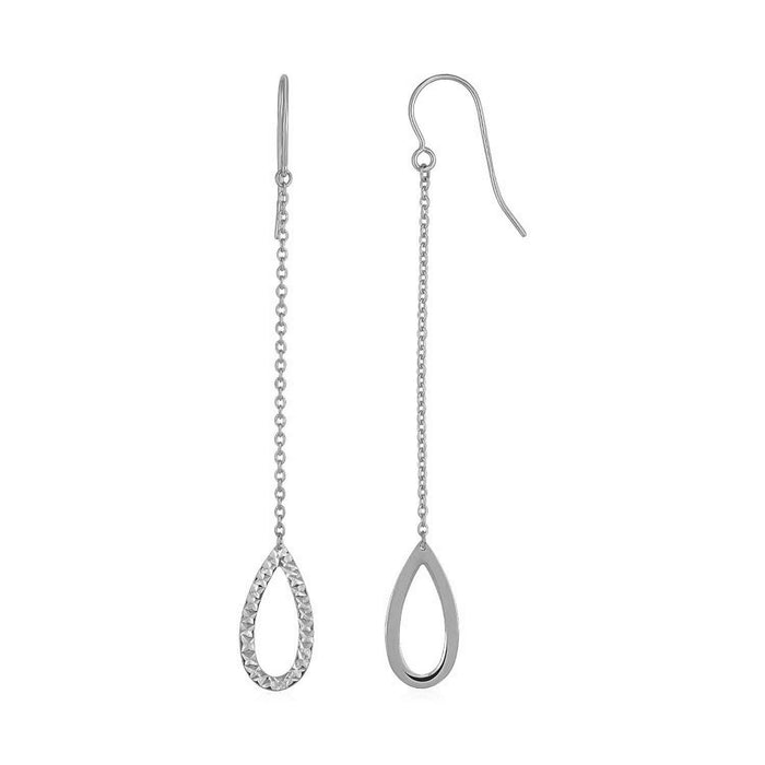 Textured Pear Shaped Long Drop Earrings in 14k White Gold by Avera Group