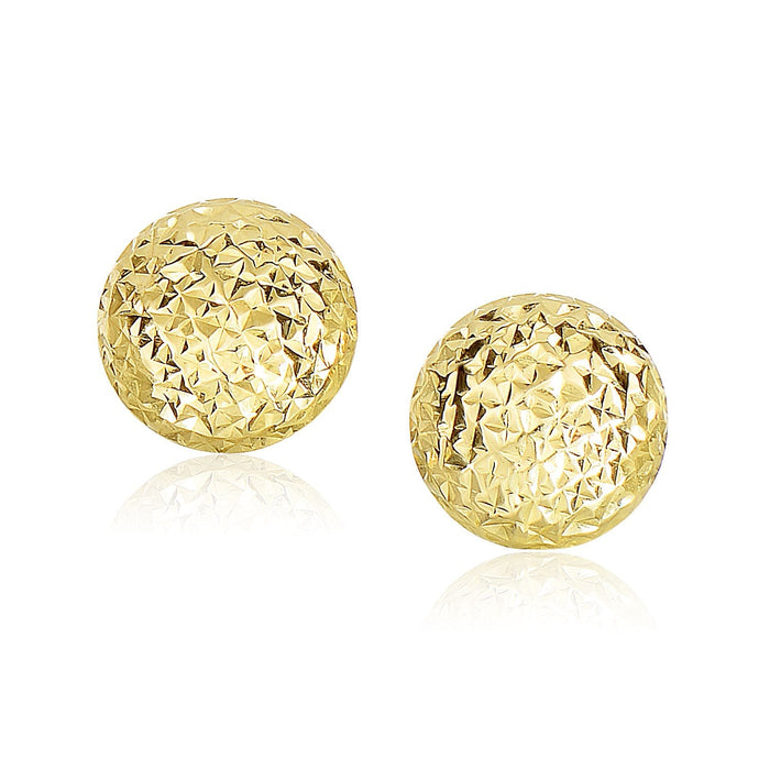 14k Yellow Gold Puff Round Earrings with Diamond Cuts(11mm) by Avera Group