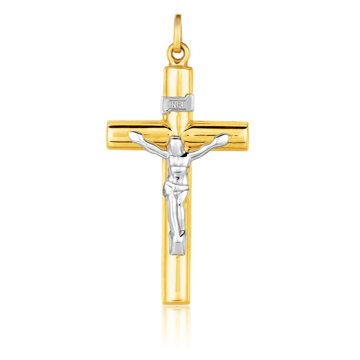 14k Two Tone Gold Cross Pendant by Avera Group