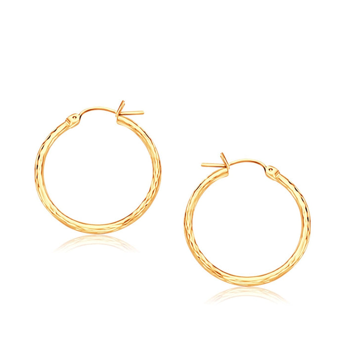 14k Yellow Gold Slender Hoop Earring with Diamond-Cut Finish (25mm Diameter) by Avera Group