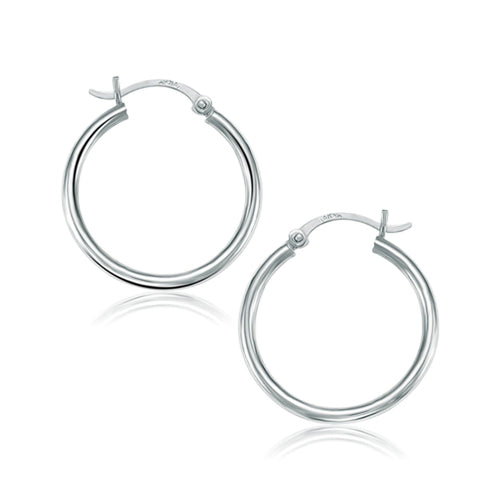 14k White Gold Polished Hoop Earrings (2x25mm) by Avera Group