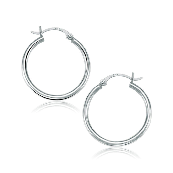 14k White Gold Polished Hoop Earrings (2x25mm) by Avera Group
