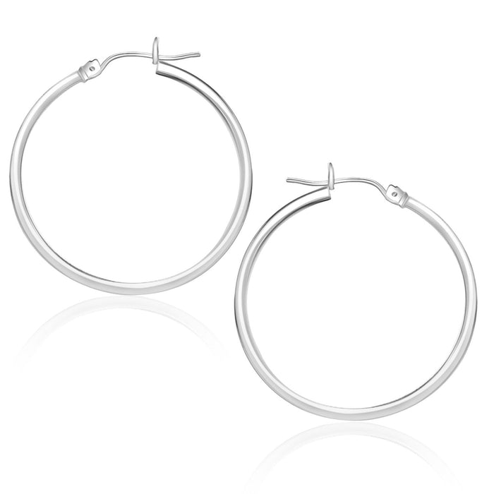 14k White Gold Polished Hoop Earrings (1.5x25mm) by Avera Group