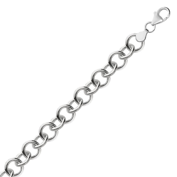 Sterling Silver Rolo Style Polished Charm Bracelet with Rhodium Plating by Avera Group
