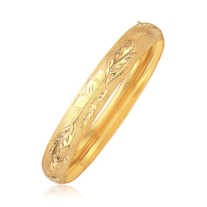 Classic Floral Carved Bangle in 14k Yellow Gold (10.0mm) by Avera Group