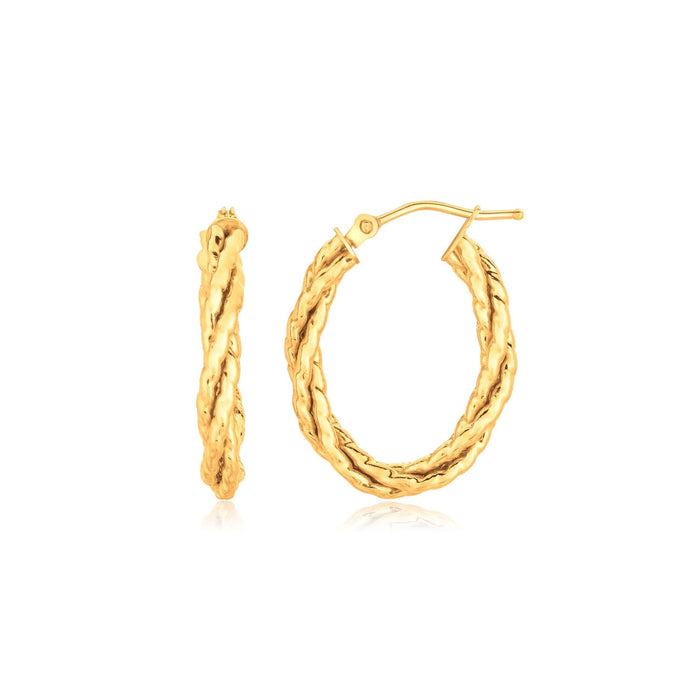 14k Yellow Gold Twisted Tube Oval Hoop Earrings by Avera Group