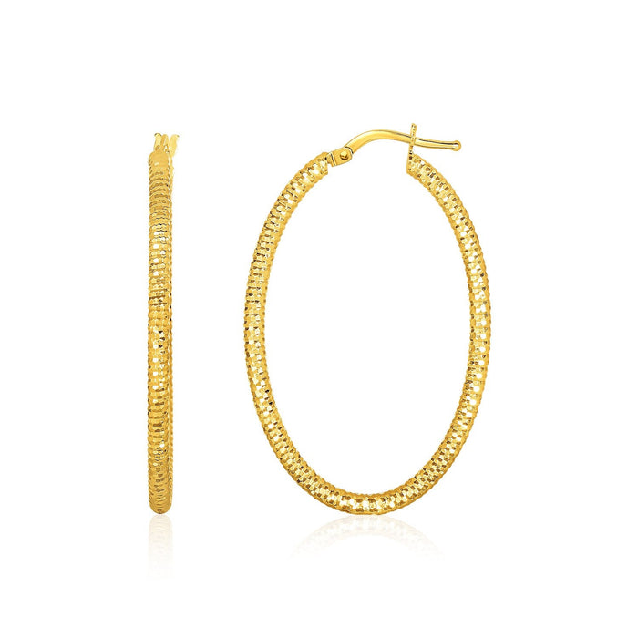 14k Yellow Gold Textured Oval Hoop Earrings by Avera Group