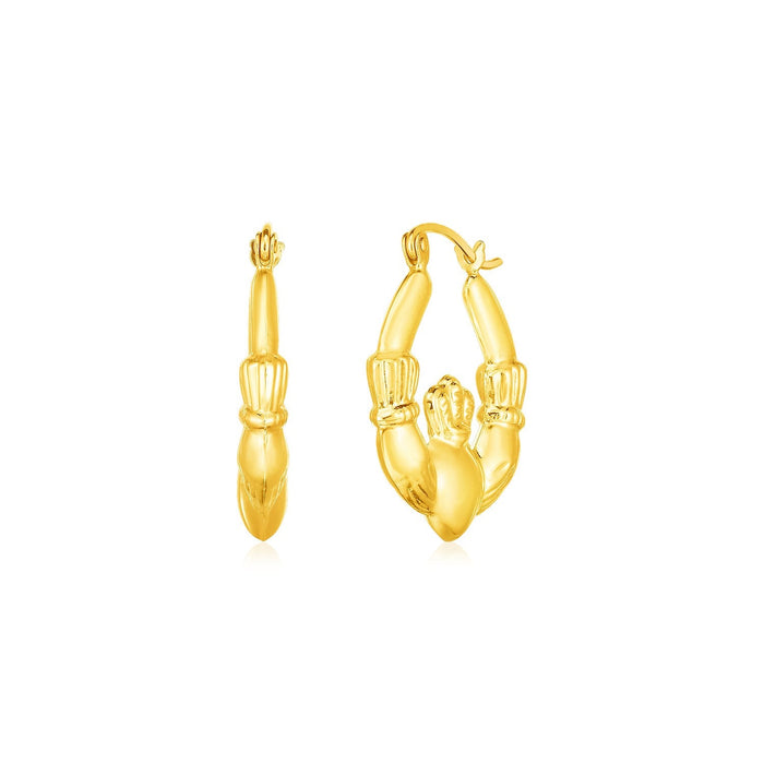 14K Yellow Gold Claddagh Symbol Hoop Earrings by Avera Group