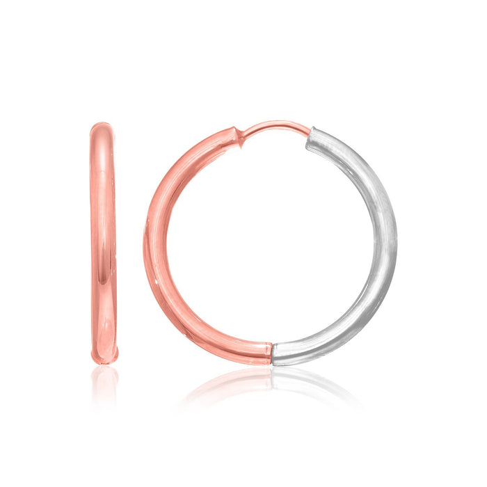 14k Rose & White Gold Hinged Hoop Earrings(2.5x20mm) by Avera Group