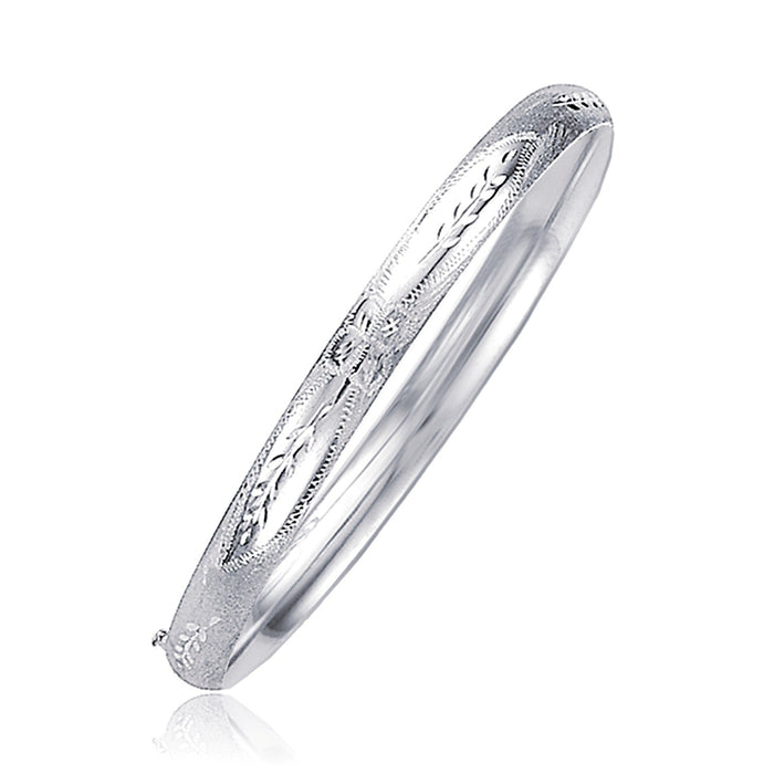 Classic Floral Carved Bangle in 14k White Gold (5.0mm) by Avera Group