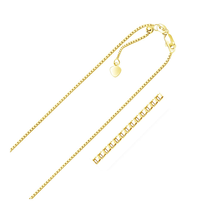 14k Yellow Gold Adjustable Box Chain (1.10 mm) by Avera Group