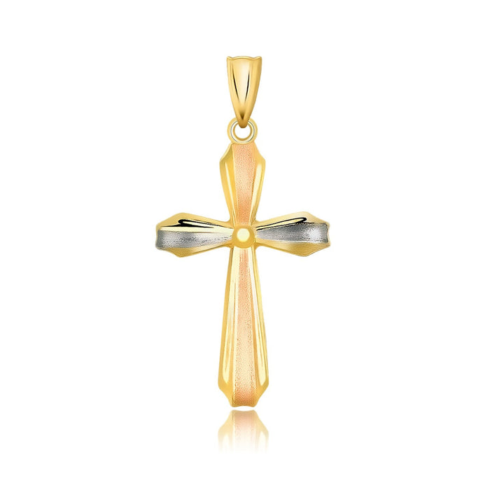 14k Tri Color Gold Cross Motif Pendant with Textured Finish by Avera Group