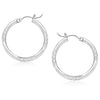 14k White Gold Diamond Cut Hoop Earrings (25 mm)