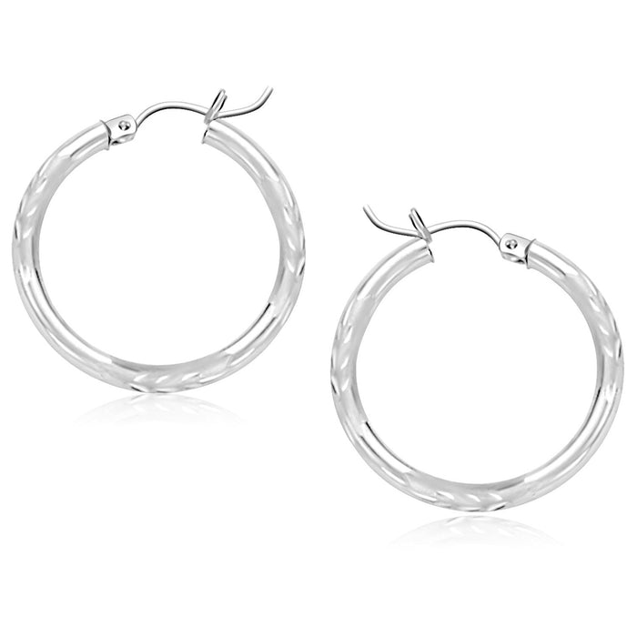 14k White Gold Diamond Cut Hoop Earrings (25 mm) by Avera Group