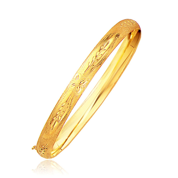 Classic Floral Carved Bangle in 14k Yellow Gold (6.0mm) by Avera Group