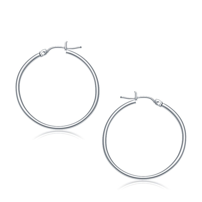 14k White Gold Polished Hoop Earrings (2x30mm) by Avera Group