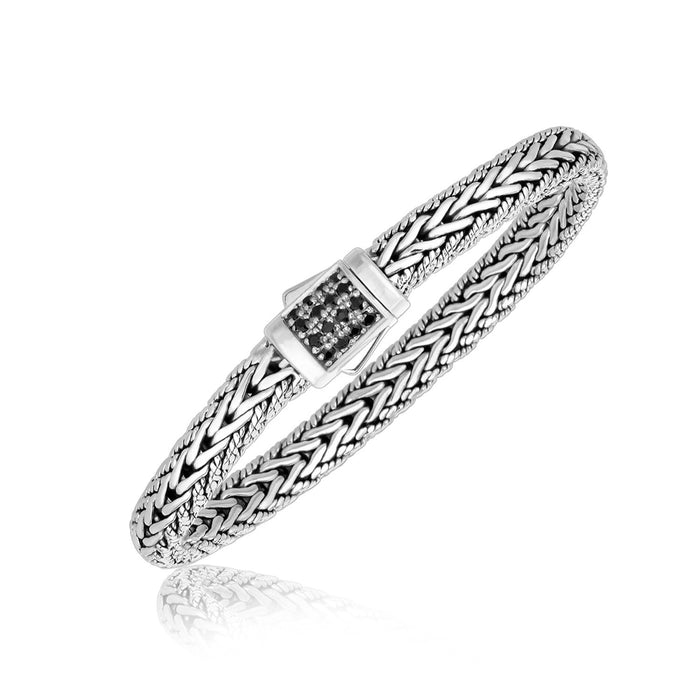 Sterling Silver Braided Style Mens Bracelet with Black Sapphire Accents (1.70 mm) by Avera Group