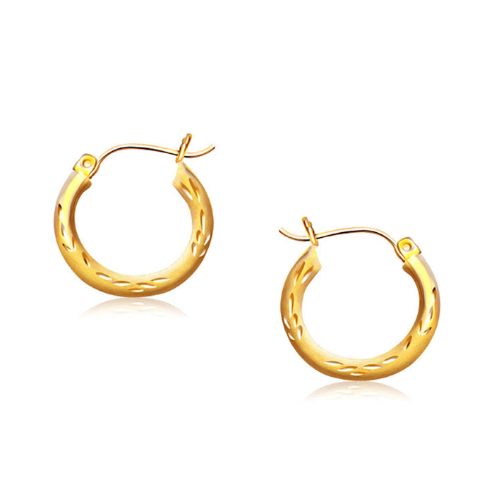 14k Yellow Gold Fancy Diamond Cut Hoop Earrings (3x15mm) by Avera Group