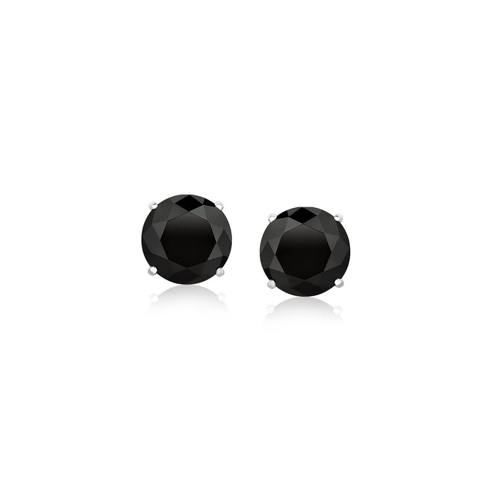 14k White Gold Stud Earrings with Black 6mm Faceted Cubic Zirconia by Avera Group