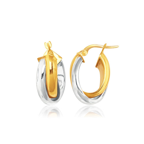 14k Two-Tone Gold Double Row Intertwined Oval Hoop Earrings by Avera Group