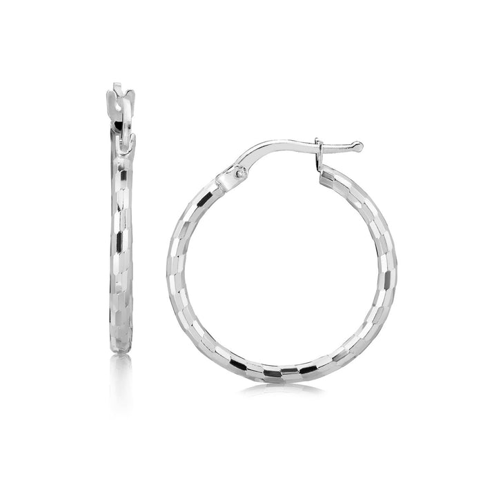 Sterling Silver Diamond Cut Hoop Earrings with Rhodium Plating (20mm) by Avera Group