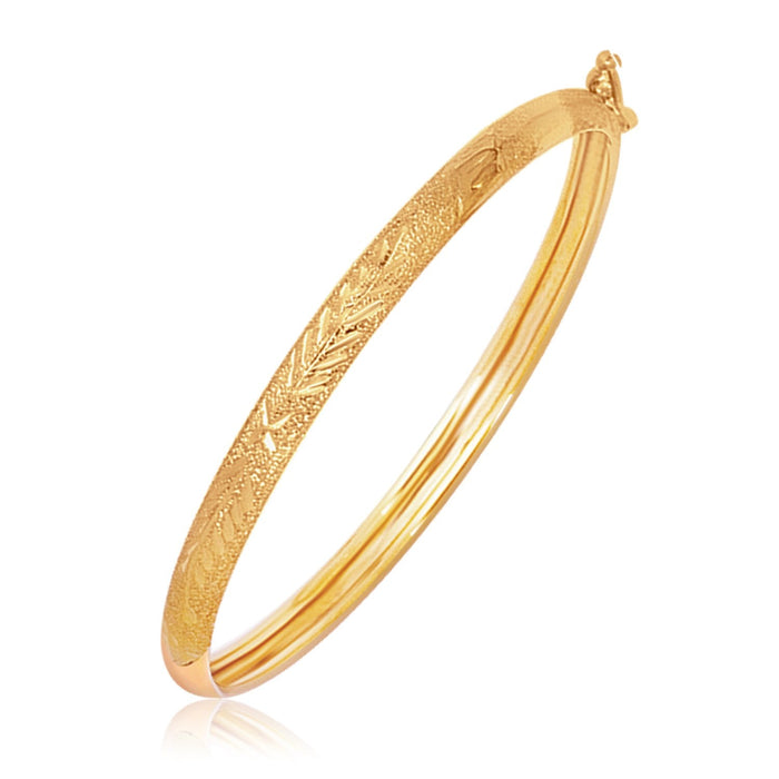 14k Yellow Gold Diamond Cut Motif Dome Style Children's Bangle by Avera Group