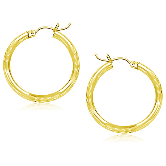 14k Yellow Gold Diamond Cut Hoop Earrings (25mm) by Avera Group