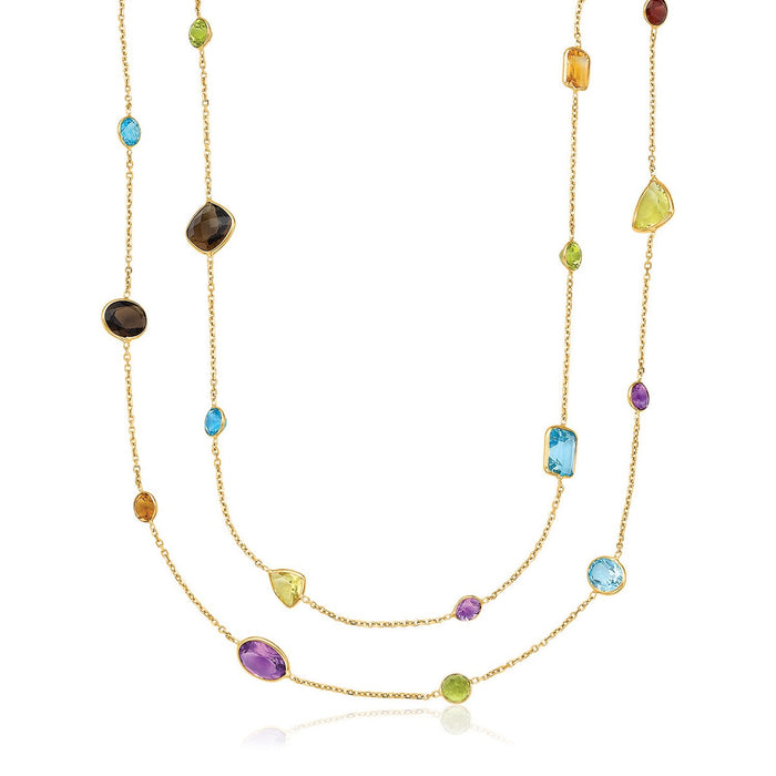 14k Yellow Gold Double Layer Multi Gem Necklace by Avera Group