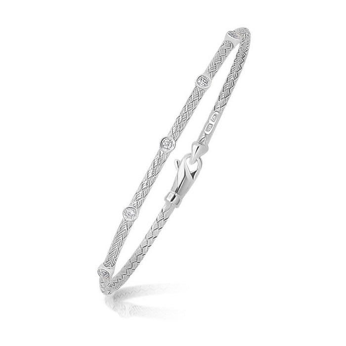 14k White Gold Diamond Accent Station Basket Weave Bracelet (3.00 mm) by Avera Group