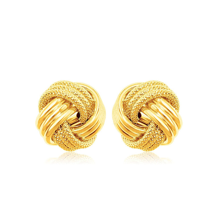 14k Yellow Gold Love Knot with Ridge Texture Earrings by Avera Group