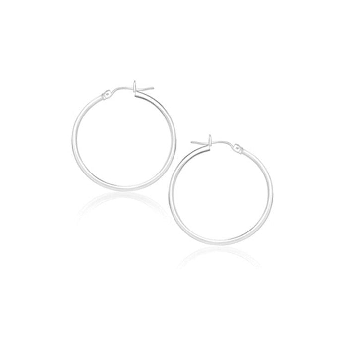 14k White Gold Polished Hoop Earrings (20 mm) by Avera Group