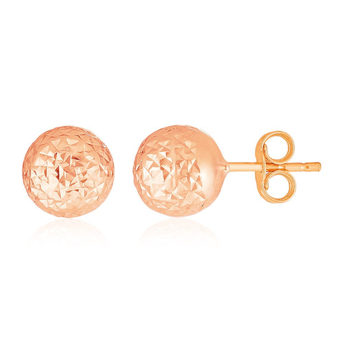 14k Rose Gold Ball Earrings with Crystal Cut Texture(7mm) by Avera Group