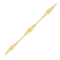 14k Yellow Gold Anklet with Fancy Diamond Shape Filigree Stations by Avera Group