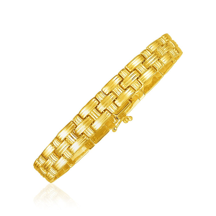 14k Yellow Gold Basket Weave Bracelet by Avera Group