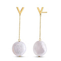 14k Yellow Gold Tesoro Pearl Drop Earrings by Avera Group