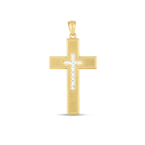 14k Two Tone Gold High Polish Diamond Cut Cross Pendant by Avera Group