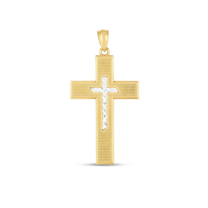 14k Two Tone Gold High Polish Diamond Cut Cross Pendant by Avera Group