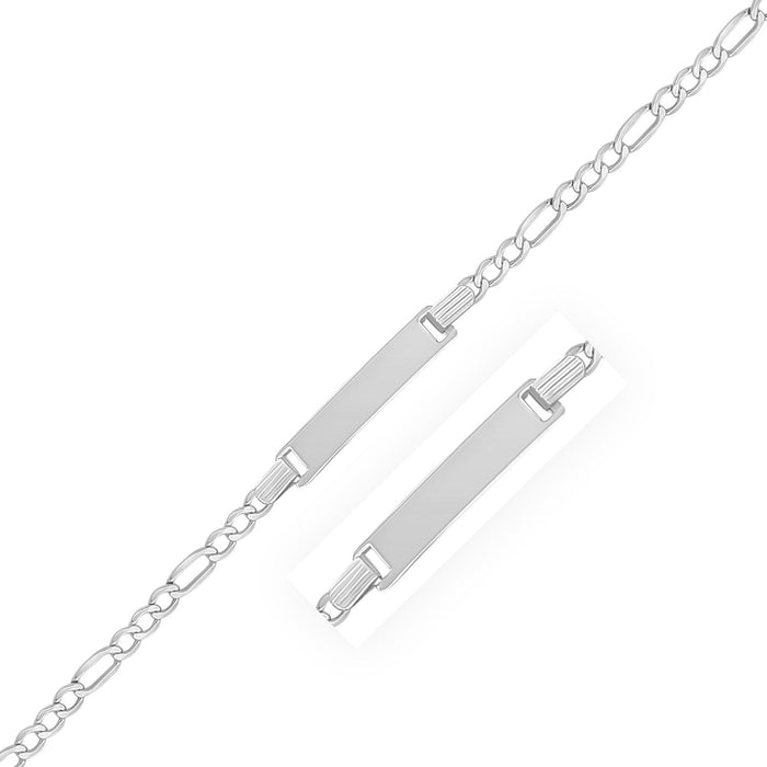 14k White Gold Figaro Chain Fancy Children's ID Bracelet by Avera Group