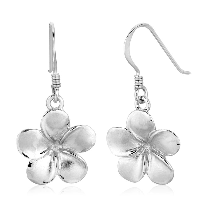 Sterling Silver Matte Textured Flower Dangle Earrings by Avera Group