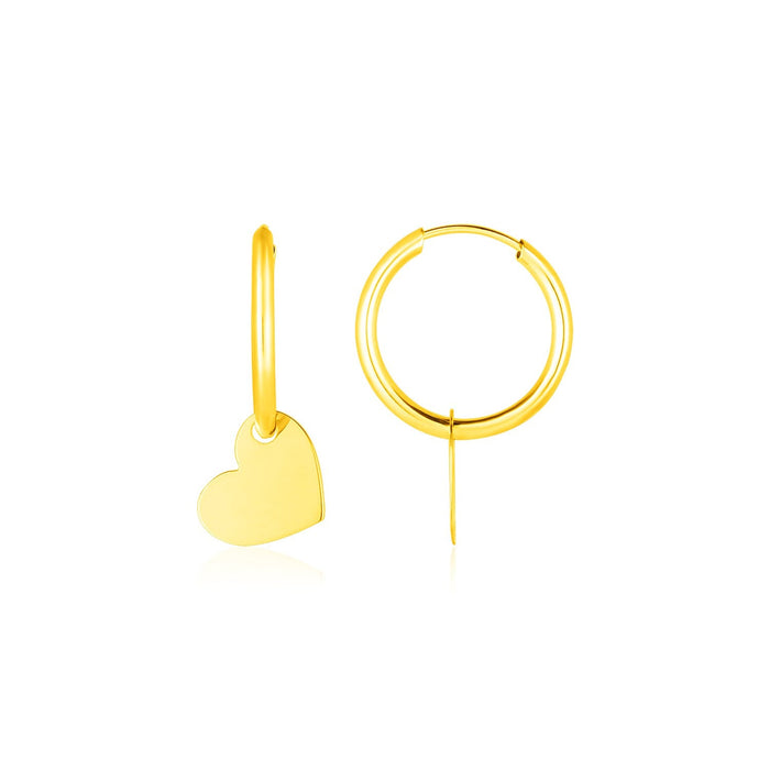 14K Yellow Gold Hoop Polished Earrings with Hearts by Avera Group