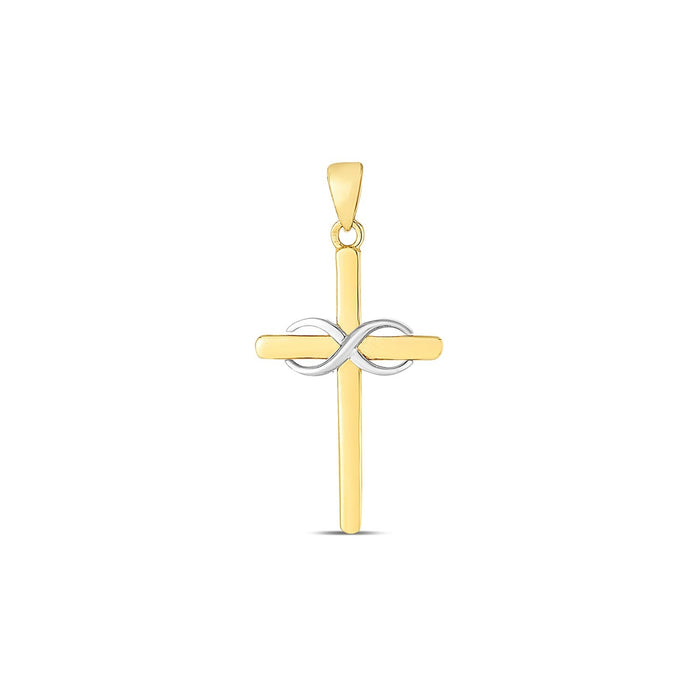 14k Two Tone Gold High Polish Diamond Cut Cross Pendant by Avera Group
