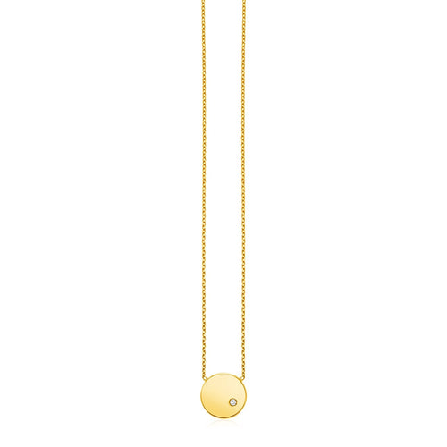 14k Yellow Gold Necklace with Polished Round Pendant with Diamond by Avera Group