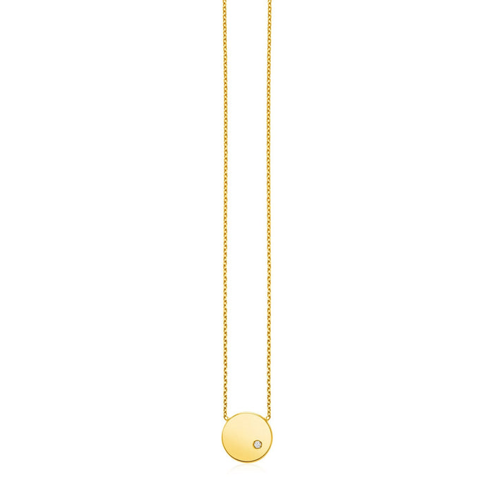 14k Yellow Gold Necklace with Polished Round Pendant with Diamond by Avera Group