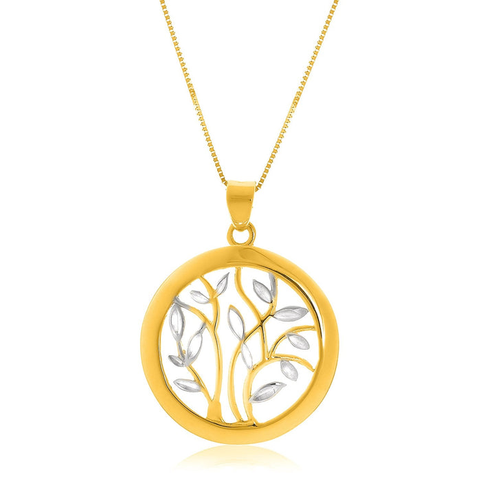 14k Two-Tone Gold Pendant with an Open Round Tree Design by Avera Group