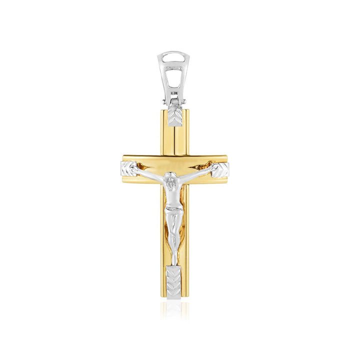 14k Two Tone Gold High Polish Diamond Cut Cross Pendant by Avera Group
