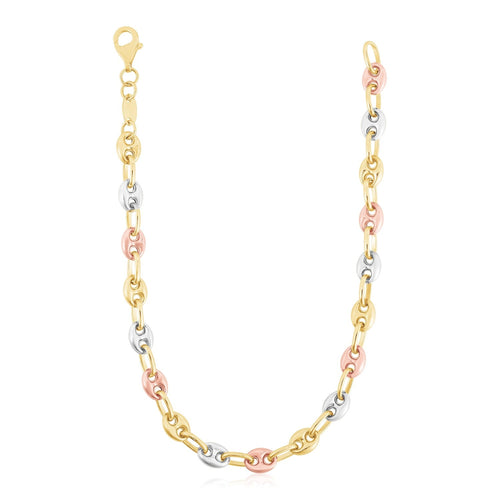 14k Tri Color Gold High Polish Puffed Mariner Link Chain (4.90 mm) by Avera Group