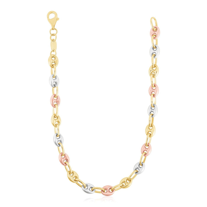 14k Tri Color Gold High Polish Puffed Mariner Link Chain (4.90 mm) by Avera Group