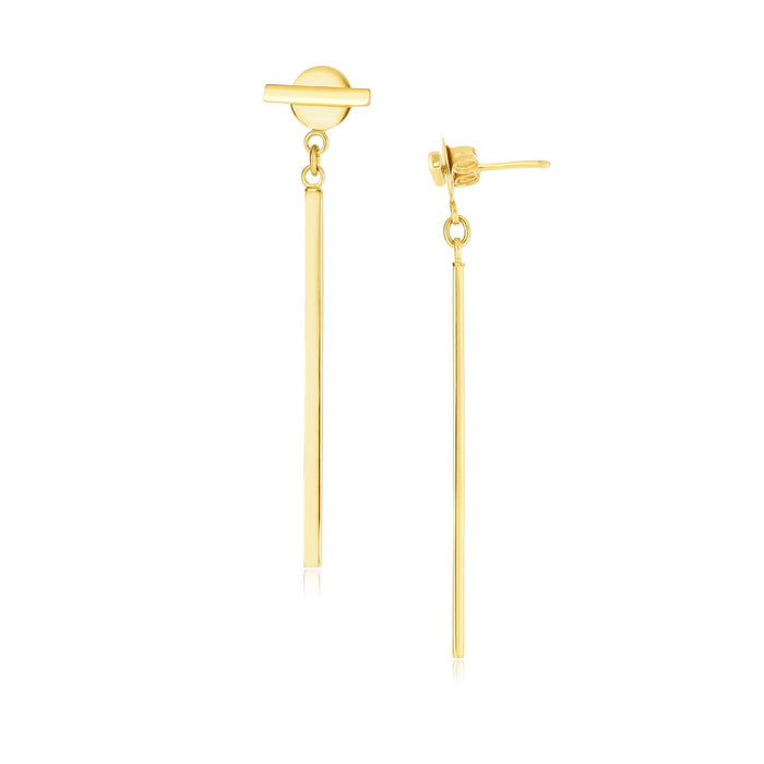 14k Yellow Gold Modern Disc and Bar Drop Earrings by Avera Group