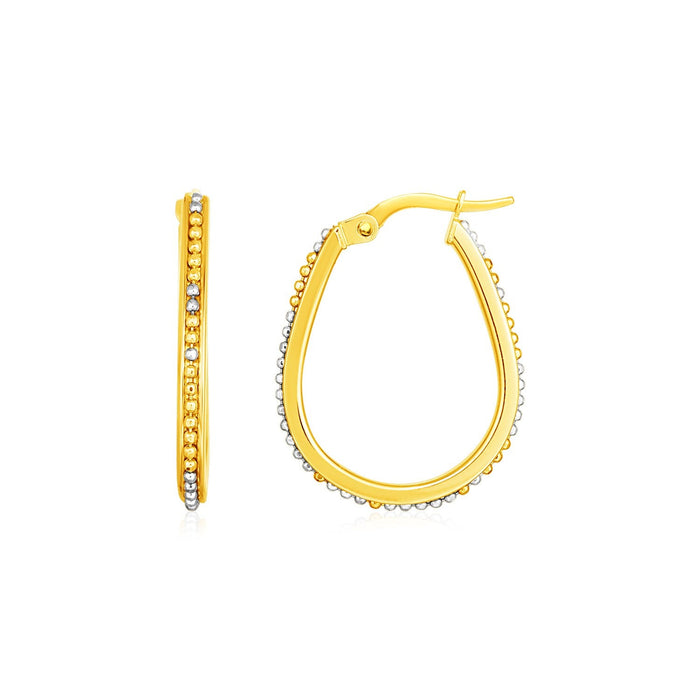 14k Two Tone Gold Oval Hoop Earrings with Bead Texture by Avera Group