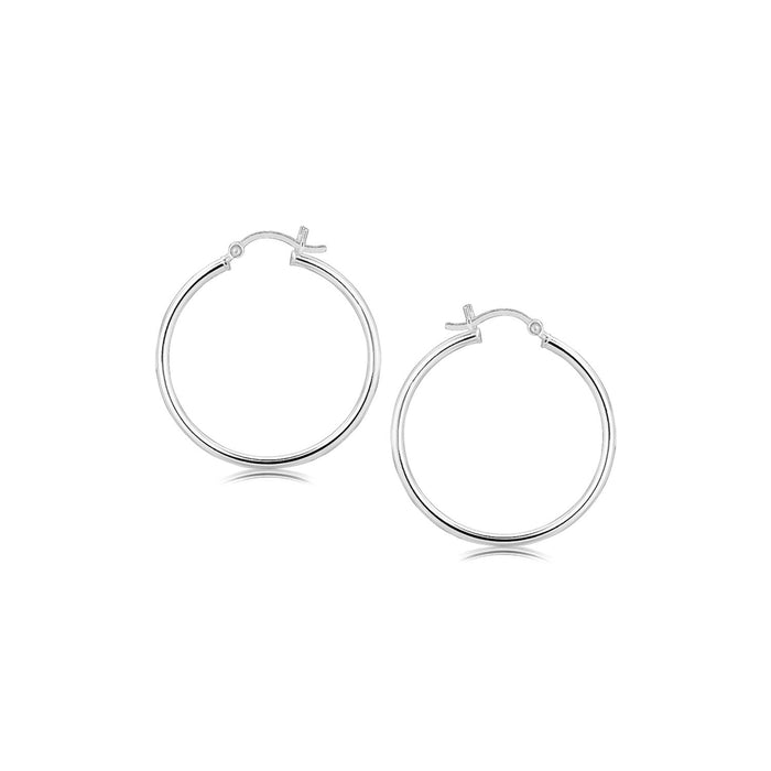 Sterling Silver Thin Polished Hoop Style Earrings with Rhodium Plating (30mm) by Avera Group